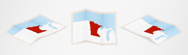 Folded map of minnesota in three different versions.