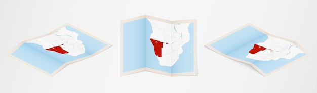 Mappa piegata della namibia in tre diverse versioni.