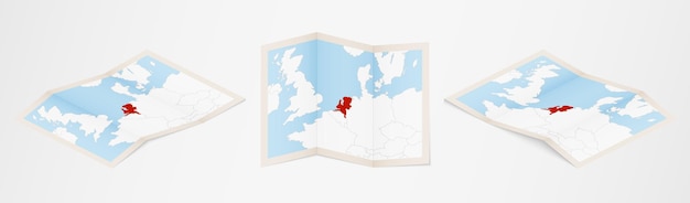 Folded map of netherlands in three different versions.