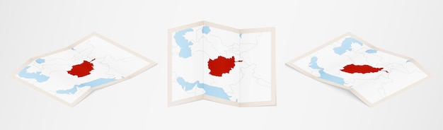 세 가지 다른 버전으로 접힌 아프가니스탄 지도.
