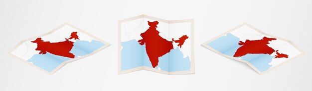 3つの異なるバージョンのインドの折り畳まれた地図。