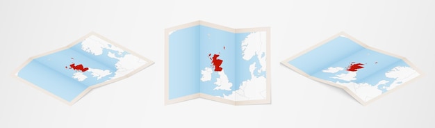 Folded map of Scotland in three different versions.