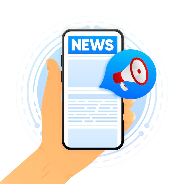 Folded Newspaper in phone screen Online newsletter News page template Vector illustration