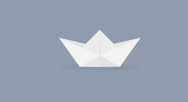 Vettore barca di carta piegata, set vettoriale di origami paralizzato su sfondo blu. illustrazione vettoriale