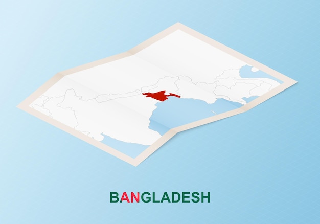 Сложенная бумажная карта Бангладеш с соседними странами в изометрическом стиле.