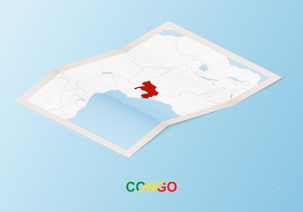 Сложенная бумажная карта Конго с соседними странами в изометрическом стиле.