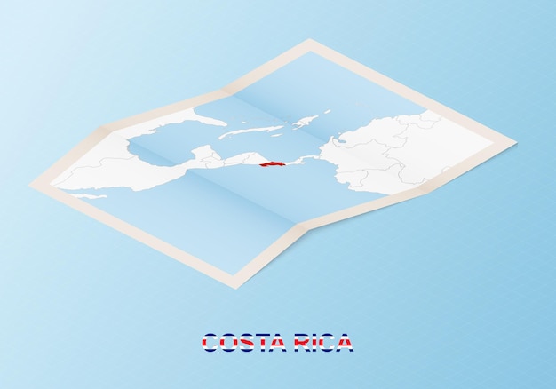 Folded paper map of Costa Rica with neighboring countries in isometric style.