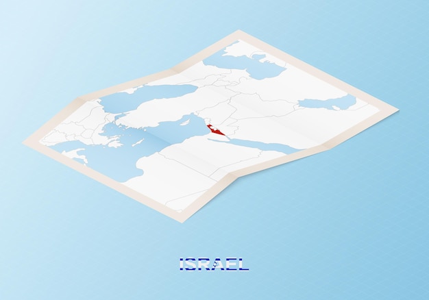 イスラエルと近隣諸国の等角投影図を折りたたんだ紙の地図。