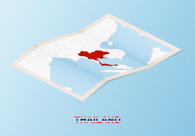 等角図で近隣諸国とタイの折り畳まれた紙の地図。