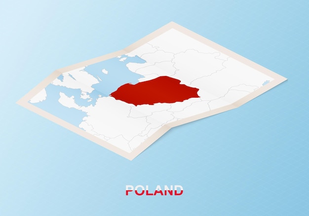 Vector folded paper map of poland with neighboring countries in isometric style.