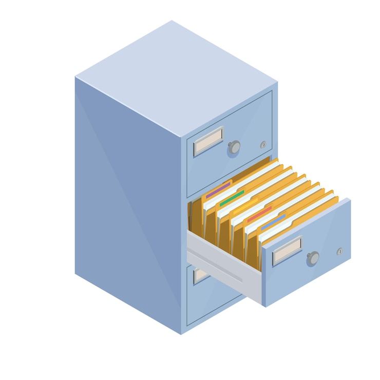 Vector folder in the archives opened drawer with folders for files