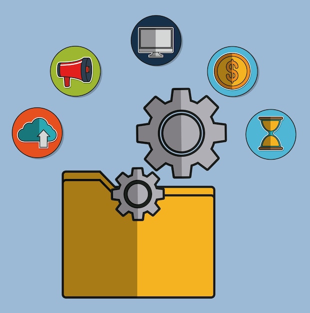 folder and digital marketing related icons around