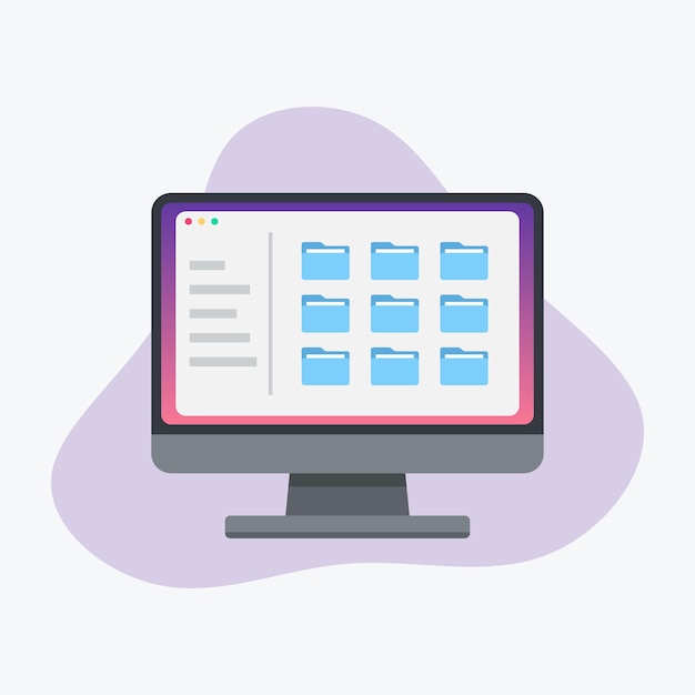 Vector folder and files explorer database archive on computer concept vector illustration