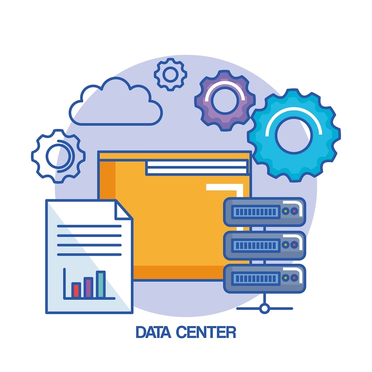 Vector folder gear data center web hosting cloud computing