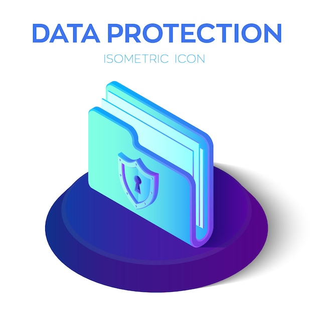 Vector folder icon. 3d isometric locked folder sign. data protection concept.