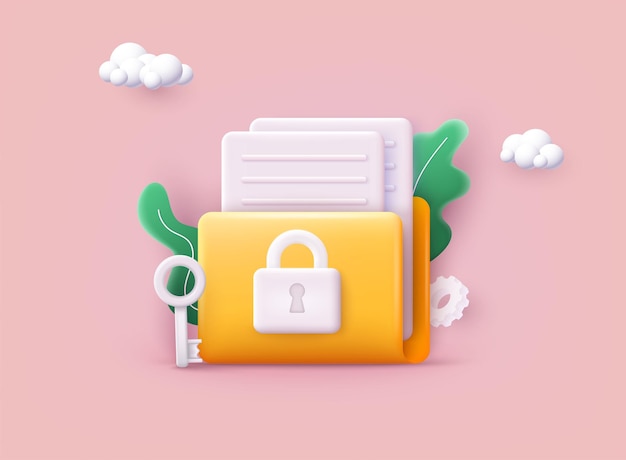 Folder lock icon Data security en privacy concept Veilige vertrouwelijke informatie Concept voor webpagina banner presentatie sociale media documenten kaarten posters 3D Web Vector Illustratie