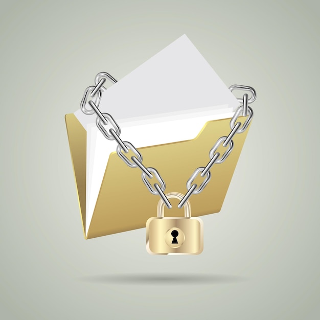 Folder locked by a chain.isolated on white background.