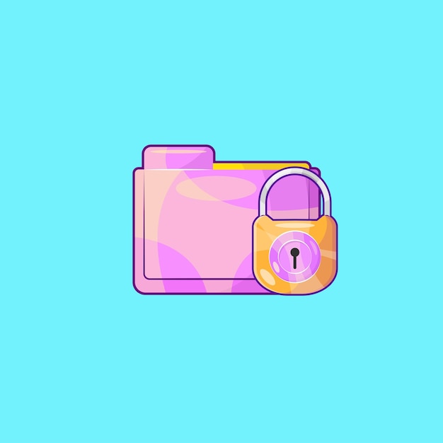 Folder Locked Data Security Illustration in Cartoon Style