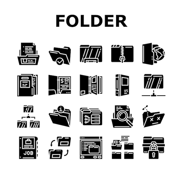 Folder paper business file empty icons set vector