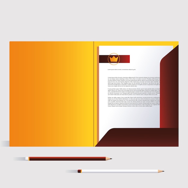 Folder and pencils, corporate identity template on white background illustration