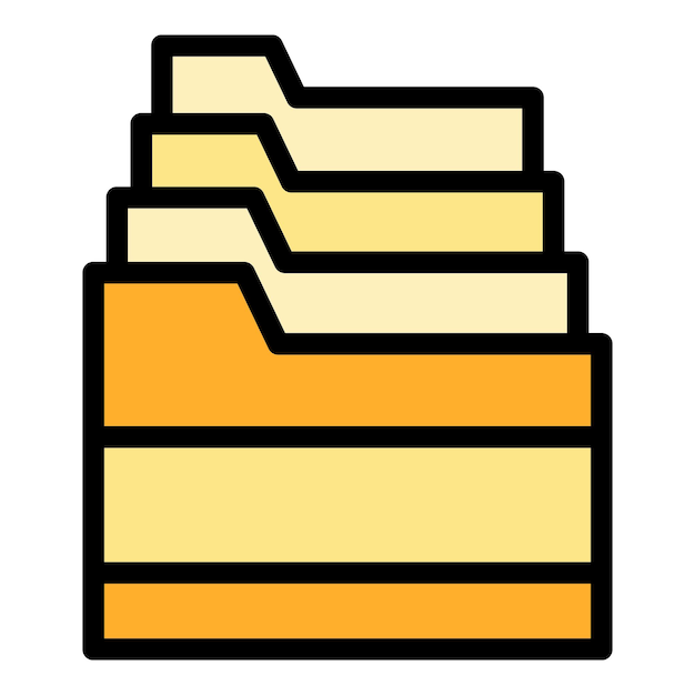 Vettore vettore di contorno dell'icona dello stack di cartelle documento di file portfolio di documenti a colori piatti