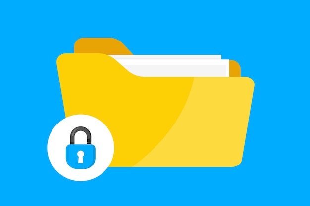 Folder with documents and a lock. secure confidential file folder with documents. data security