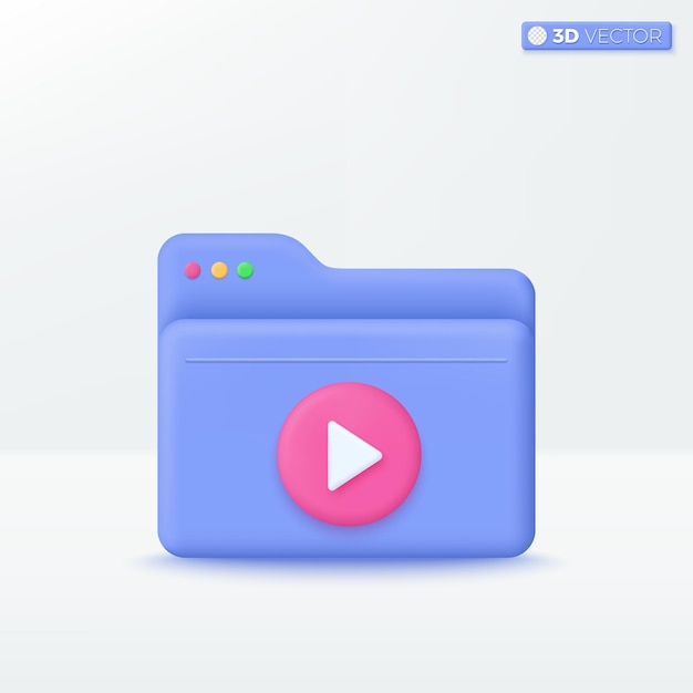 Vector folder with play icon symbol education and fun media video or games store comfortable searching stored data file management concept 3d vector isolated illustration cartoon pastel minimal style