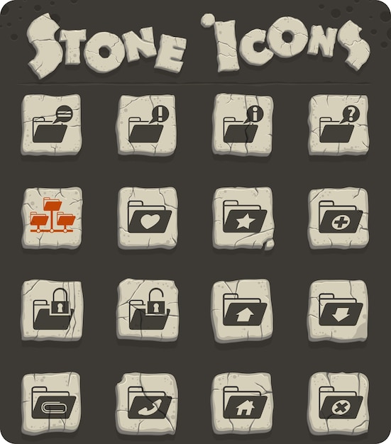 フォルダーは、webおよびユーザーインターフェイスデザインの石器時代のスタイルで石のブロック上のアイコンをベクトルします