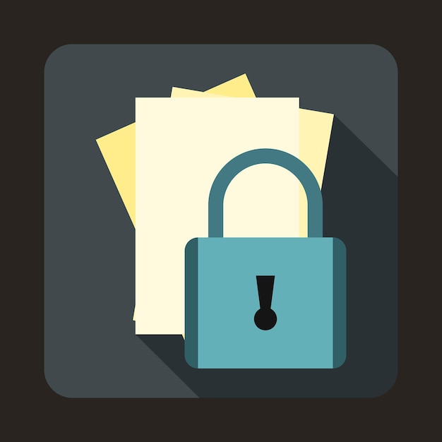 Vector folders with padlock icon in flat style on a gray background