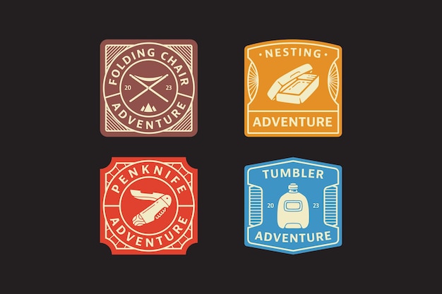 folding chair knife tumbler nesting badge logo vector collection for adventure and camping