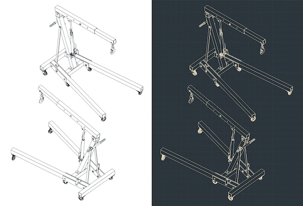 folding engine crane isometric blueprints