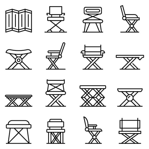 Folding furniture icons set