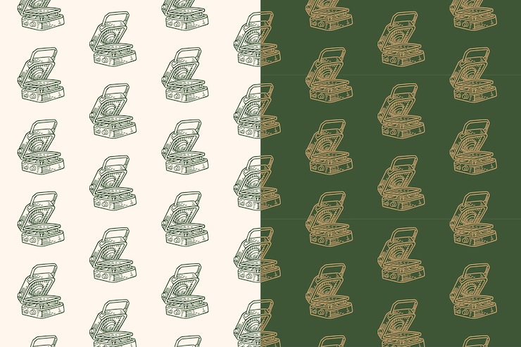 Vector folding gas stove portable camping doodle seamless pattern on background for adventure merchandise