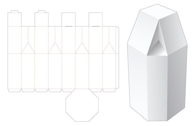 Folding obelisk top box die cut template