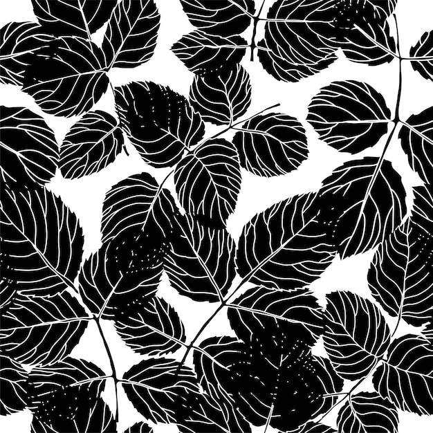 Foliage silhouette leaves flora seamless pattern