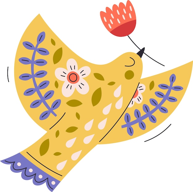 Folk Art Bird With Flower