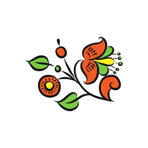 Folk art stijl botanische bloemen fantasie bloemen en botanische print. vector illustratie