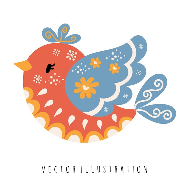 Folk bird Christmas vector illustration