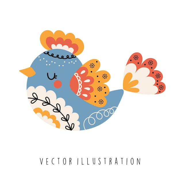 Folk bird Christmas vector illustration