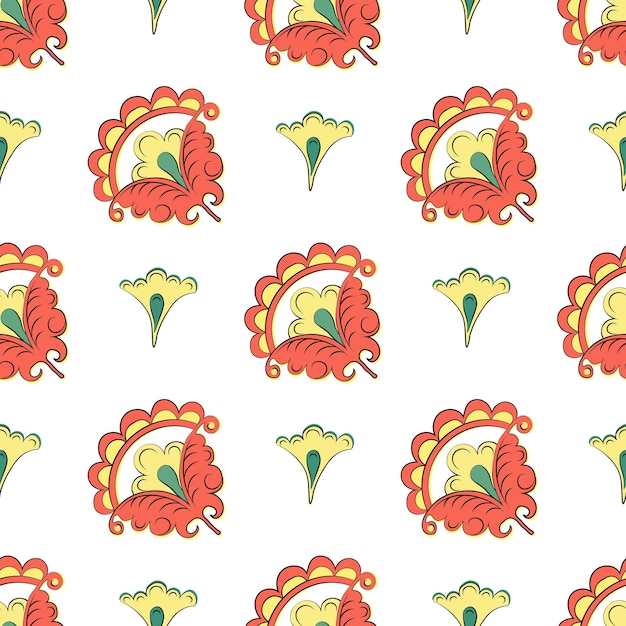 Folk floral pattern. Slavic vintage red flowers on white background. For bedding and home textile.