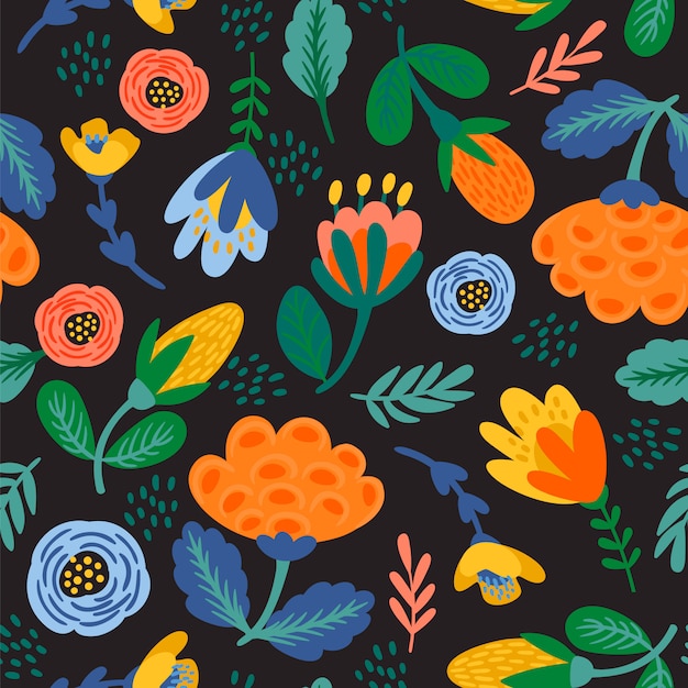 Folk floral seamless pattern. modern abstract design