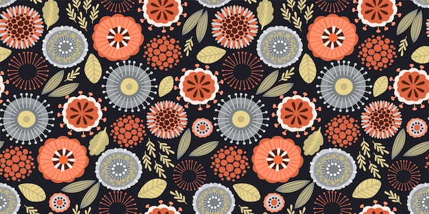 Folk floral seamless pattern. Modern abstract design