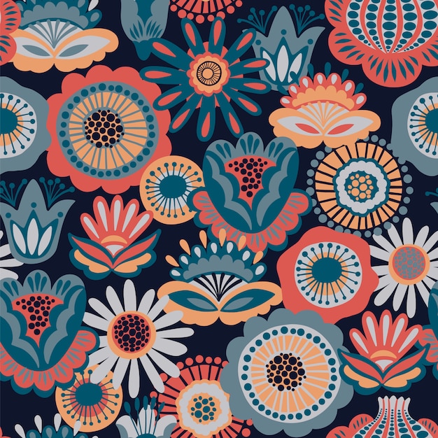 Vector folk floral seamless pattern