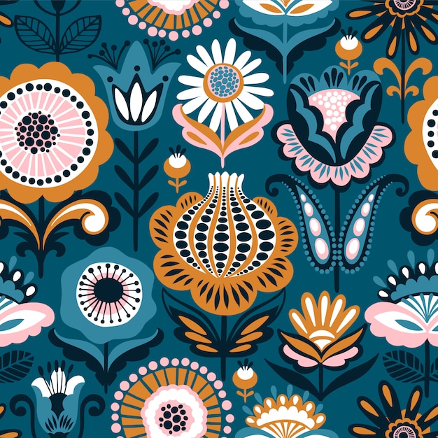 Folk floral seamless pattern
