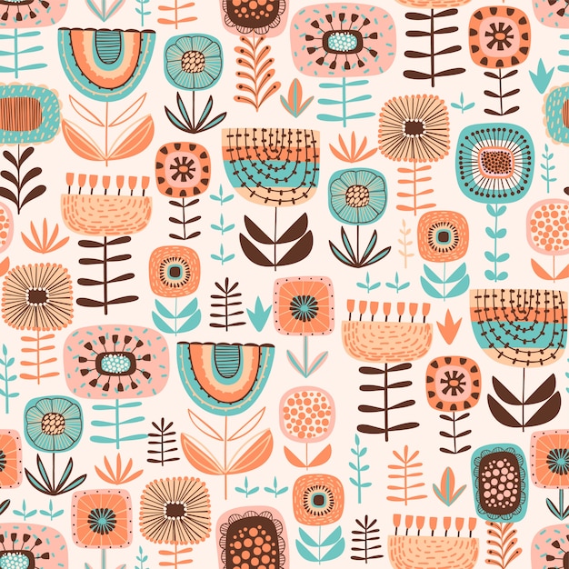 Vector folk floral seamless pattern