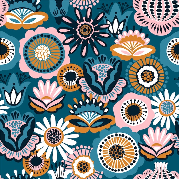 Folk floral seamless pattern