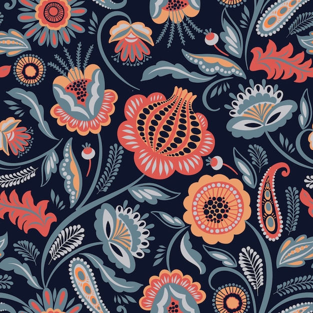 Vector folk floral seamless pattern