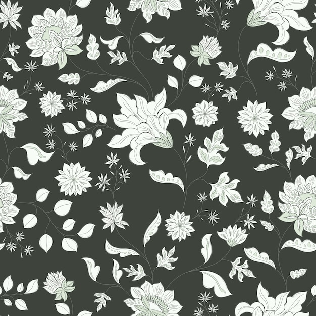 Vector folk florals with vintage dark back pattern