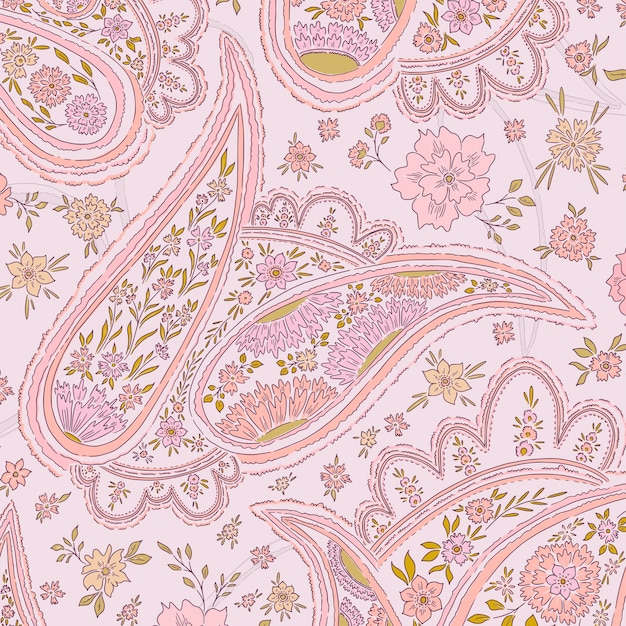 Vector folk paisley bloemen met pastel achtergrond