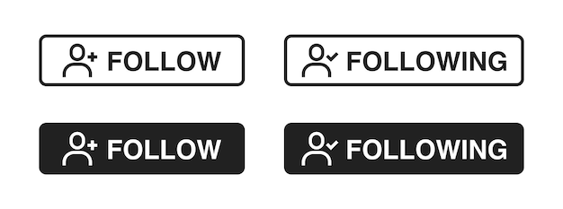 Vector follow and following button black and linear vector eps 10
